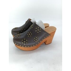 Frye Shay Flower Clog Shoes Womens Size 6 Brown Leather Mules Wood Heel s2